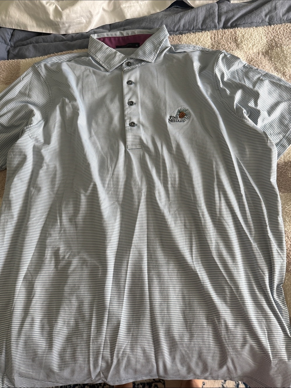 Greyson Men's Light Blue Stripe Performance Polo - Pine Needles Course